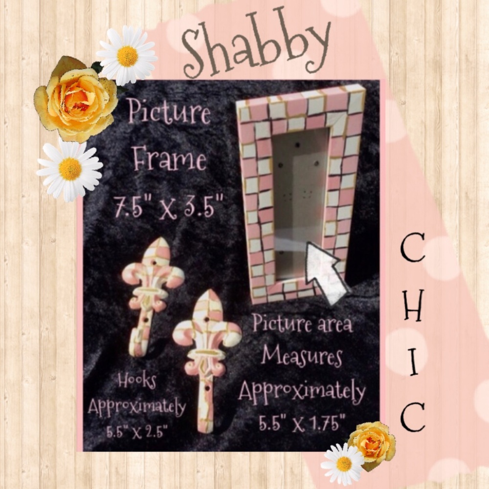 Shabby Chic Hand Painted Frame & Hooks